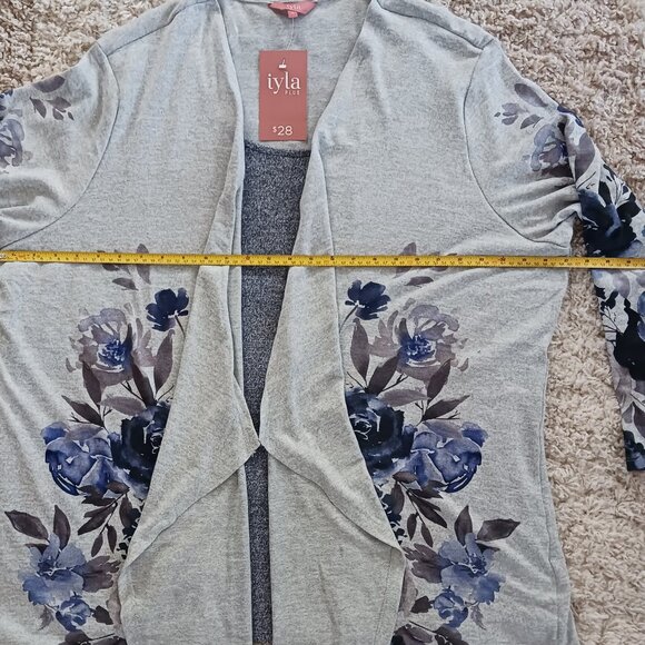 NWT Iyla Plus Womens 4X Grey Floral Long Sleeve Pullover Cardigan - Picture 8 of 9